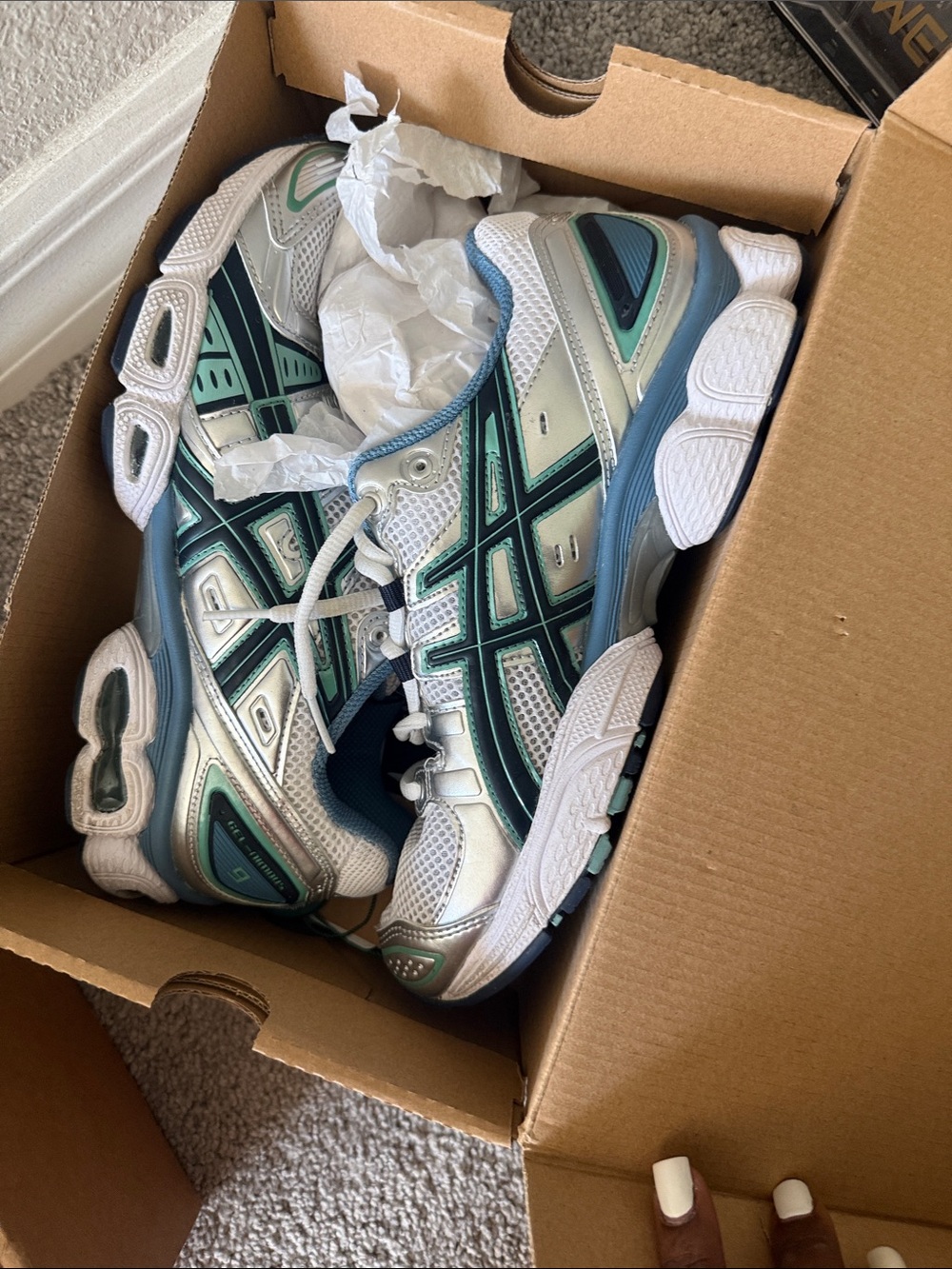 ASICS Kids White Teal Blue Athletic Sneakers